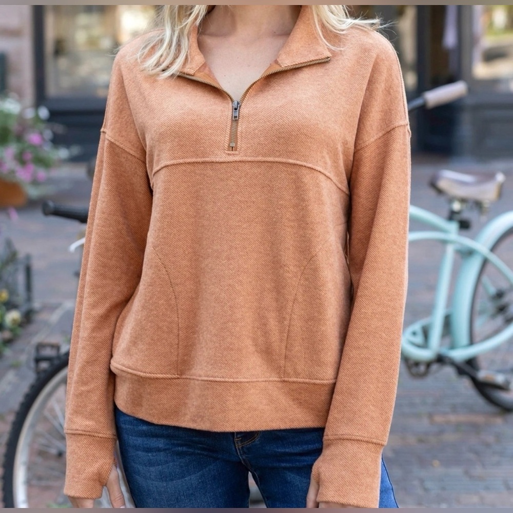 Grace & Lace Tan Quarter Zip Pullover Sweater Size L